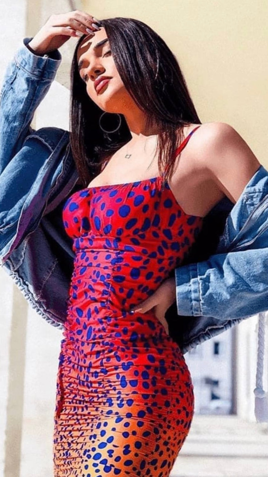 blue and orange leopard print dress Liz perfect for sunny days COUNT-72 Black Sweater Dresses | Color:custom color