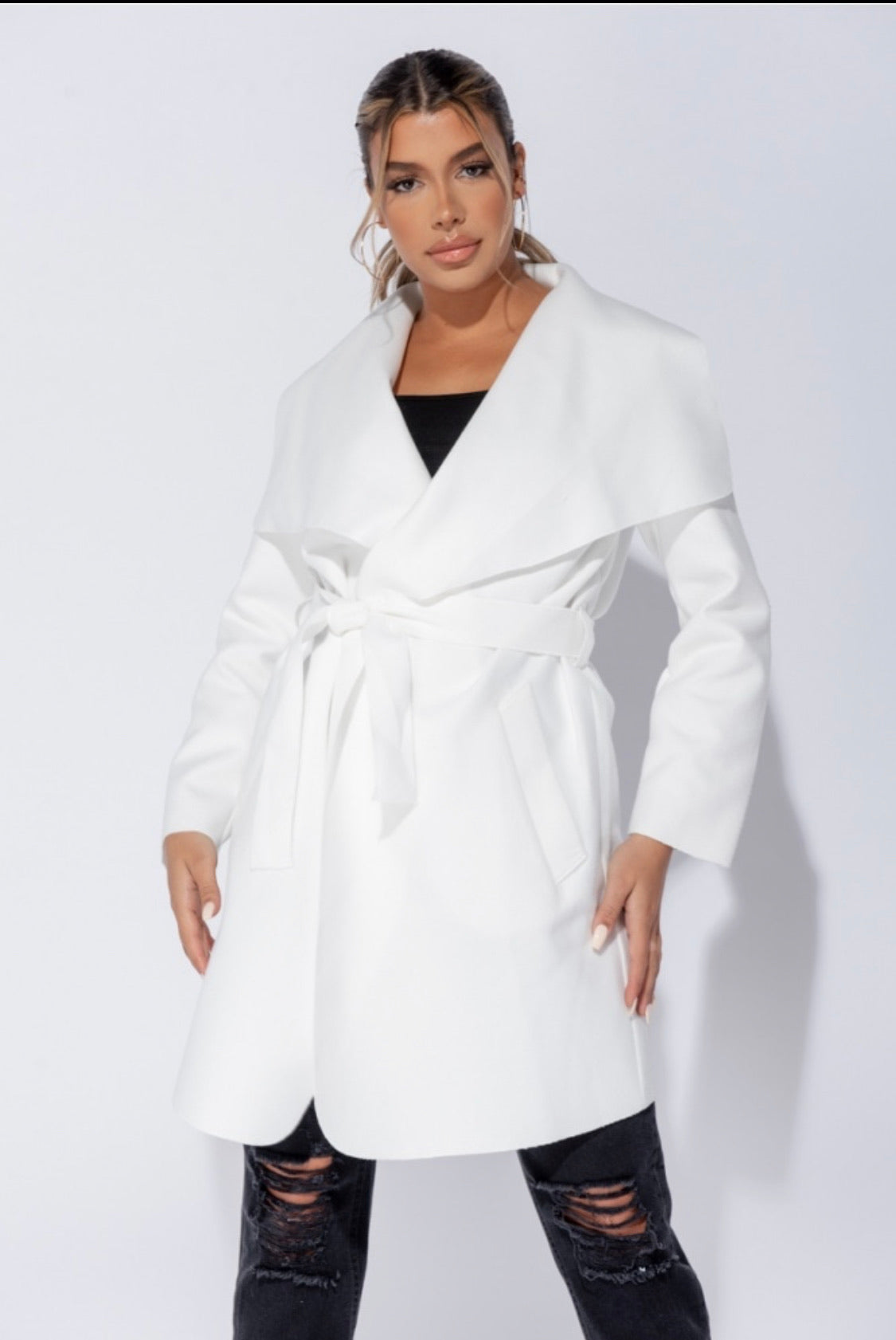 Double Latte (Mid Length) Waterfall Coat - Off White