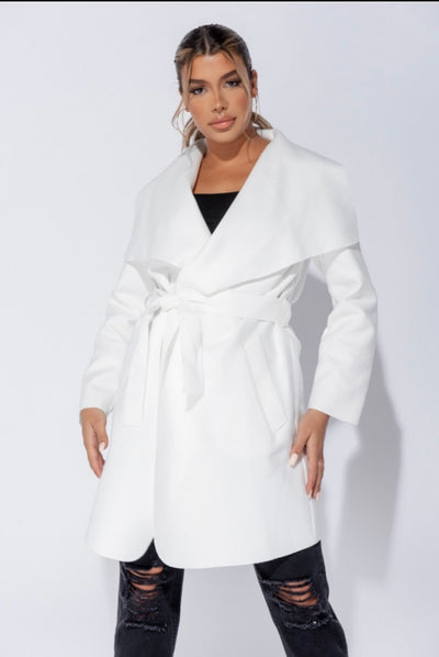 Double Latte (Mid Length) Waterfall Coat - Off White