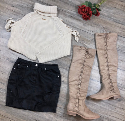 Stuck On You Thigh High Boots - Taupe