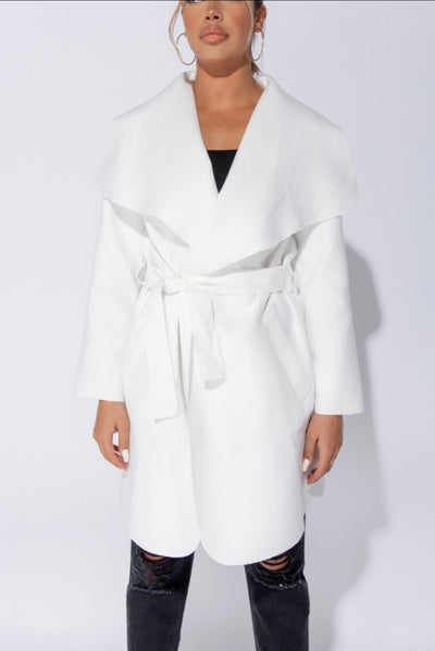 Double Latte (Mid Length) Waterfall Coat - Off White