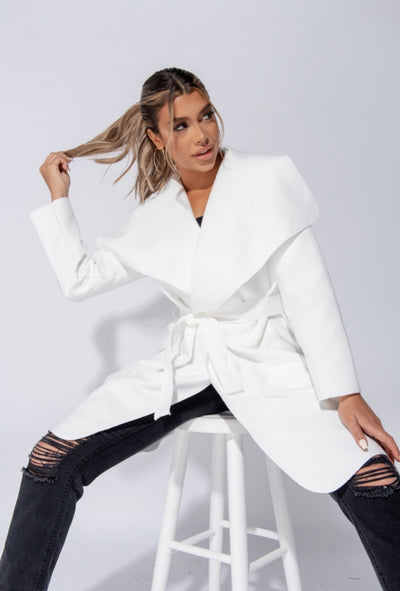 Double Latte (Mid Length) Waterfall Coat - Off White